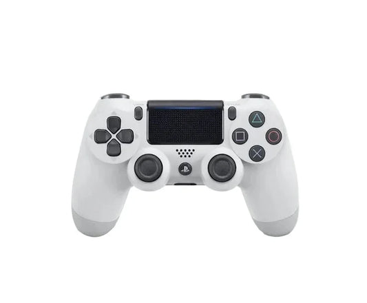 White wireless gaming controller with touchpad, isolated on white background