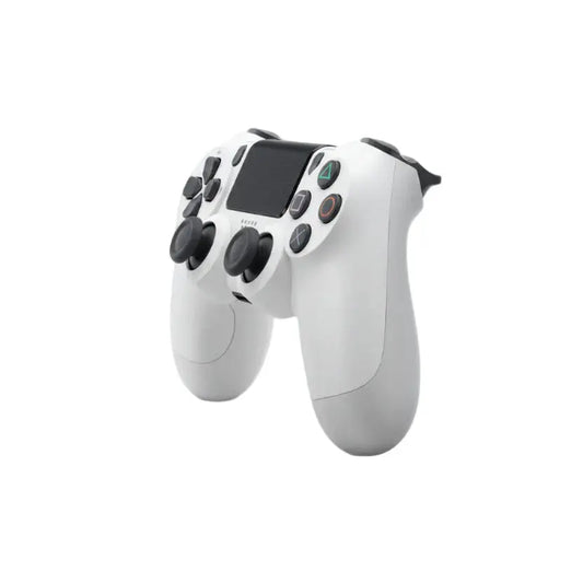 White wireless gaming controller with touchpad and dual analog sticks