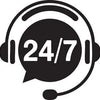 24/7 customer support icon with headset and speech bubble, tech service assistance graphic