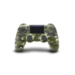 Camo green DualShock 4 wireless gaming controller for PlayStation, front view on white background