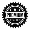 Black and white premium quality badge icon with three stars and circular border design