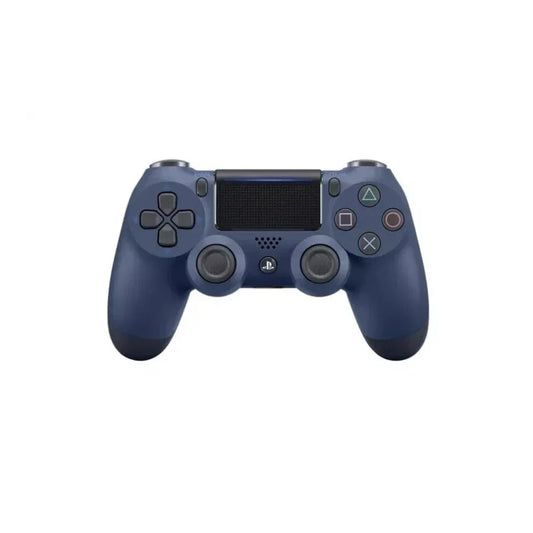 Blue wireless game controller with dual analog sticks and button layout on white background