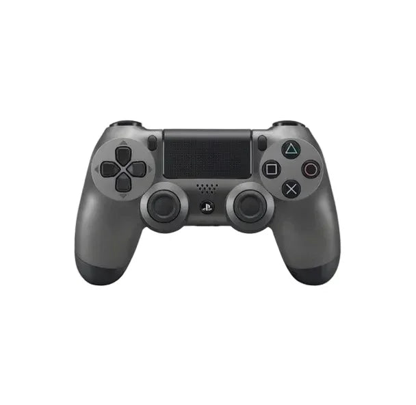 Gray wireless game controller with dual joysticks and button layout on white background