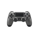 Gray wireless game controller with dual joysticks and button layout on white background